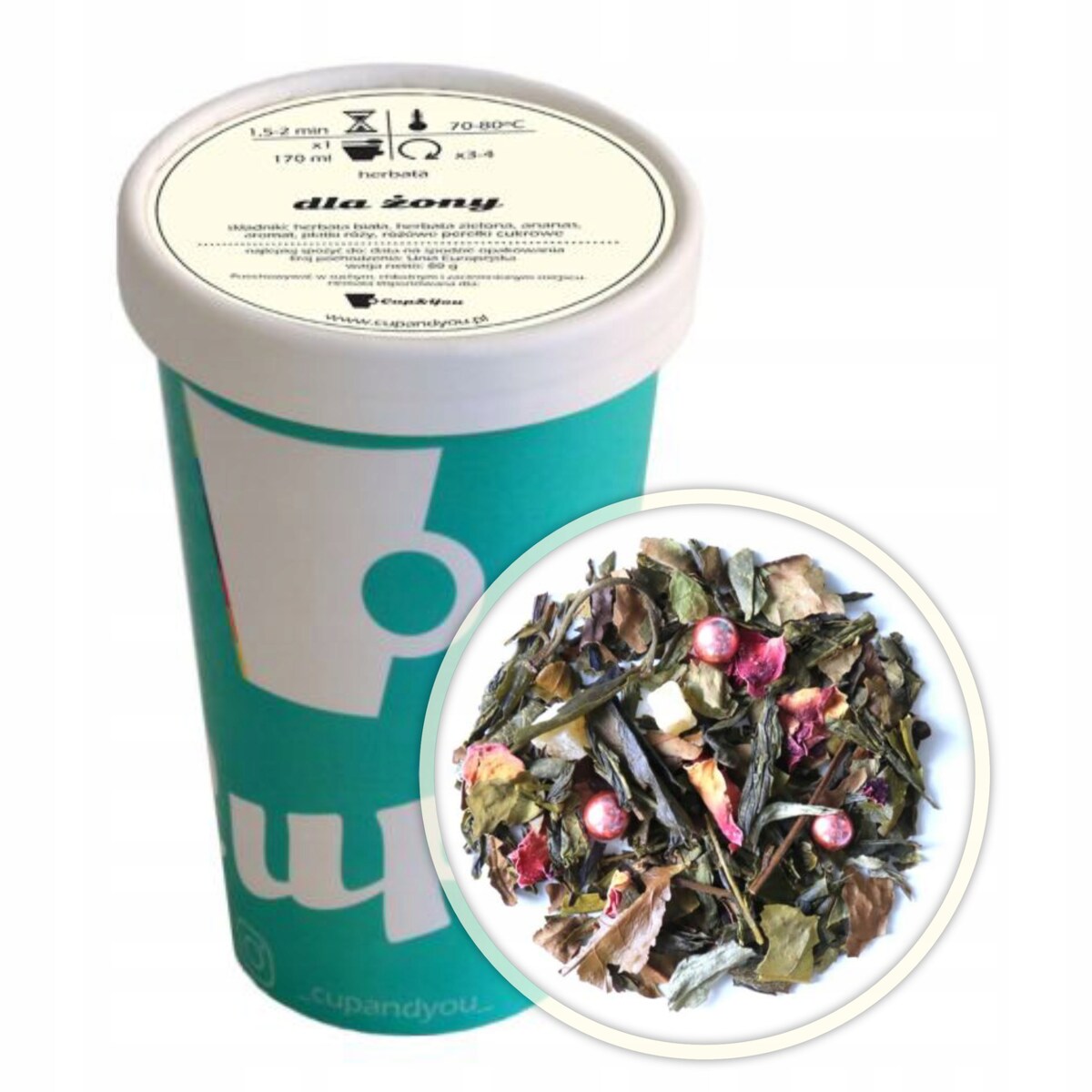 Najlepsza liściasta herbata biała sypana DLA ŻONY płatki róż ananas 80g