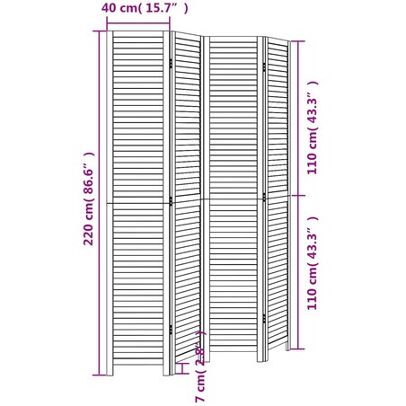 vidaXL Parawan pokojowy, 4-panelowy, czarny, lite drewno paulowni