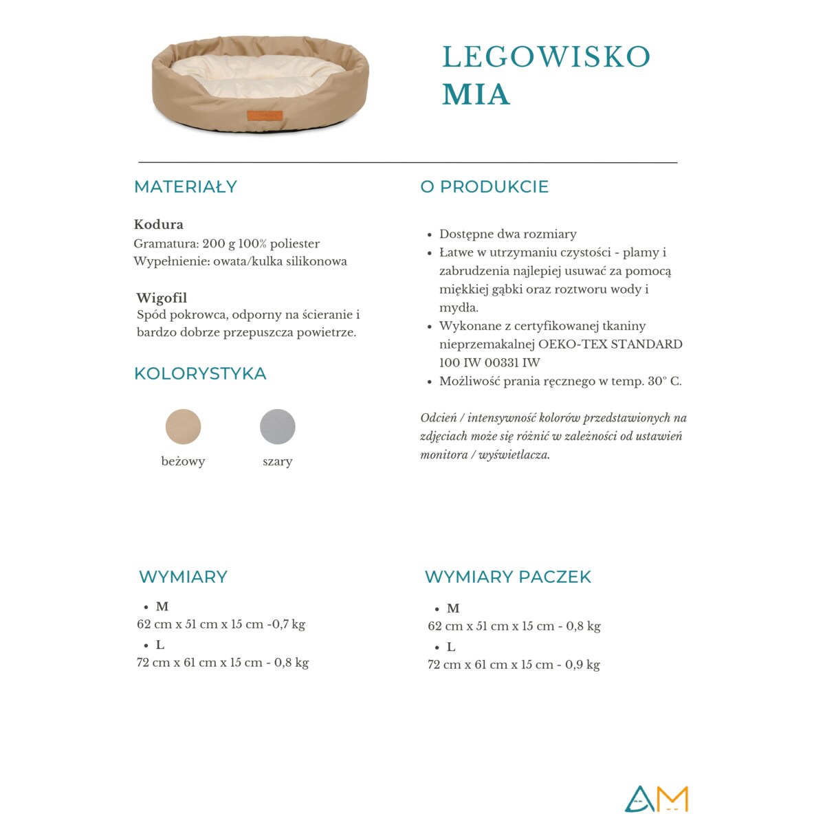 Animood Legowisko Mia rozmiar: L, kolor: szary, materiał: kodura/welur