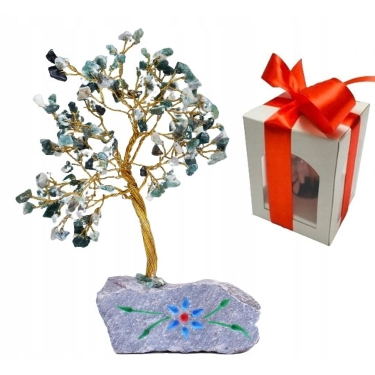 DUŻE Drzewko SZCZĘŚCIA z Kamieniami AGAT 160 W PUDEŁKU na prezent urodziny