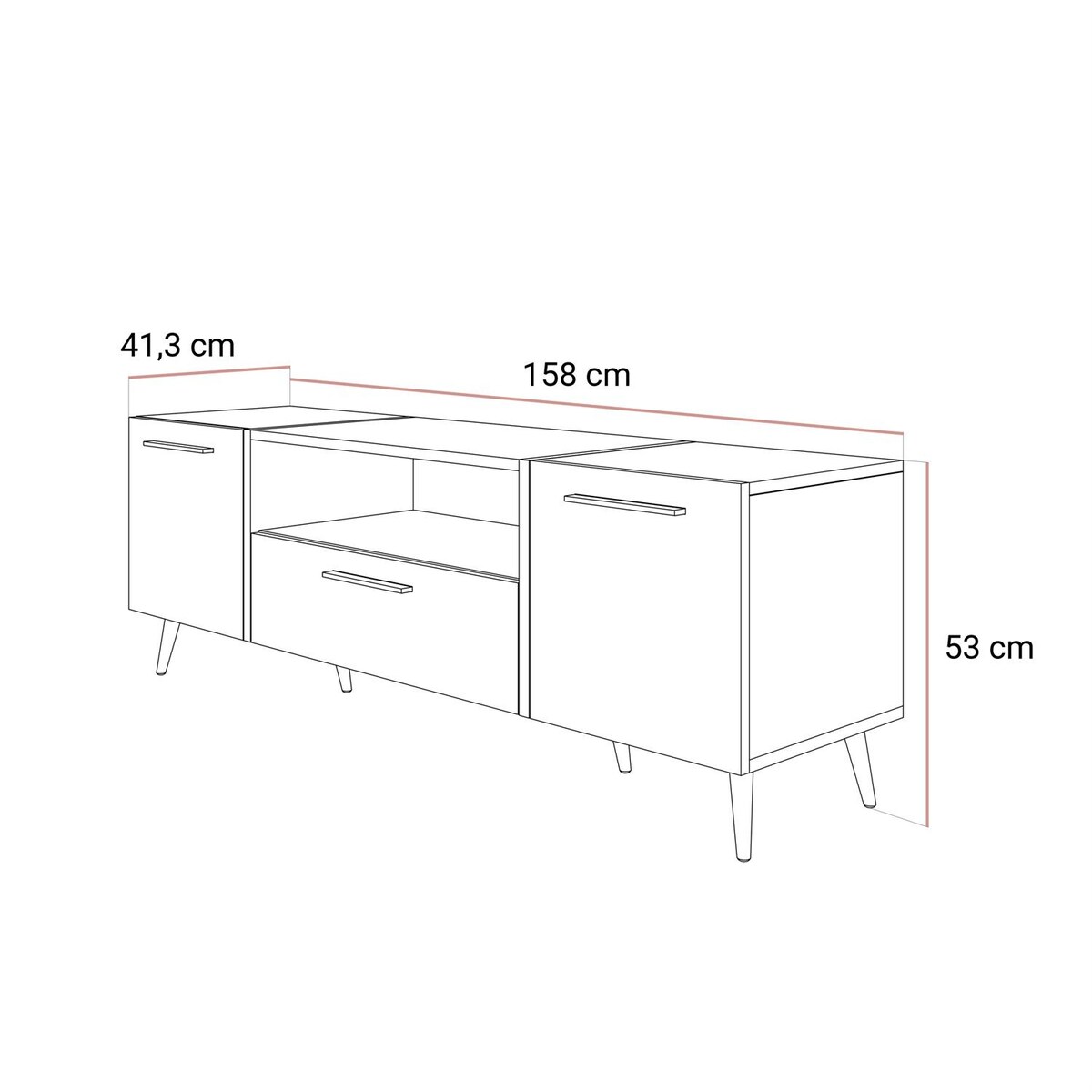 Szafka RTV ONYX 158 cm kaszmir poysk na nóżkach uchwyty