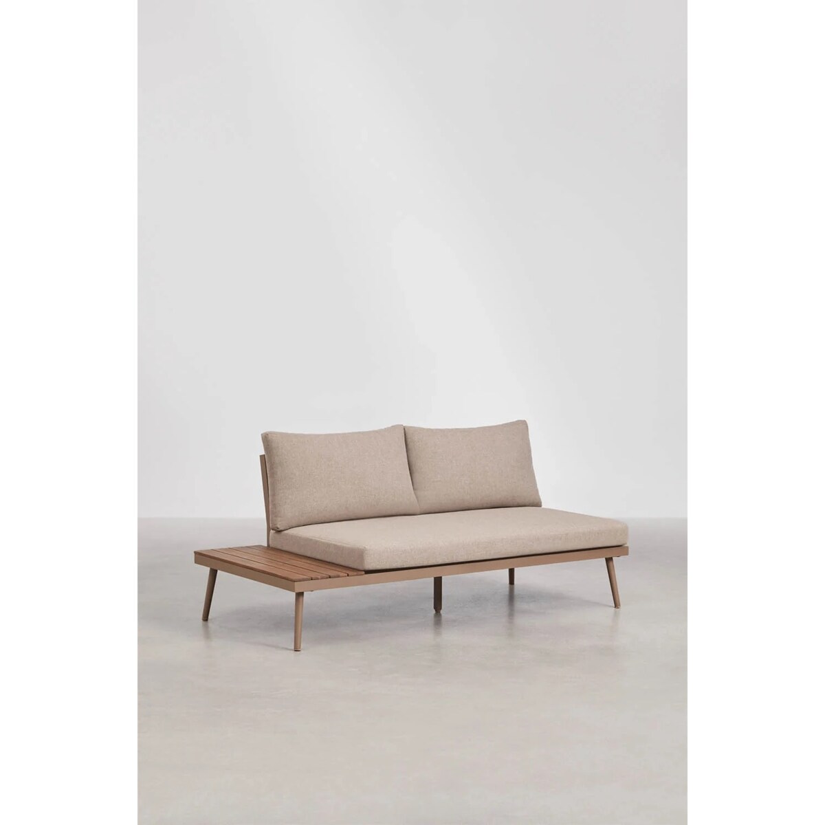 Zestaw ogrodowy: sofa narożna, stolik kawowy z aluminium i akacji, Kalen, mokka