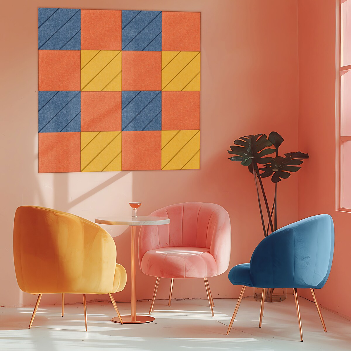 Zestaw 2 szt panel filcowy Felly 40x40 cm płytka kwadrat gładki pomarańczowy