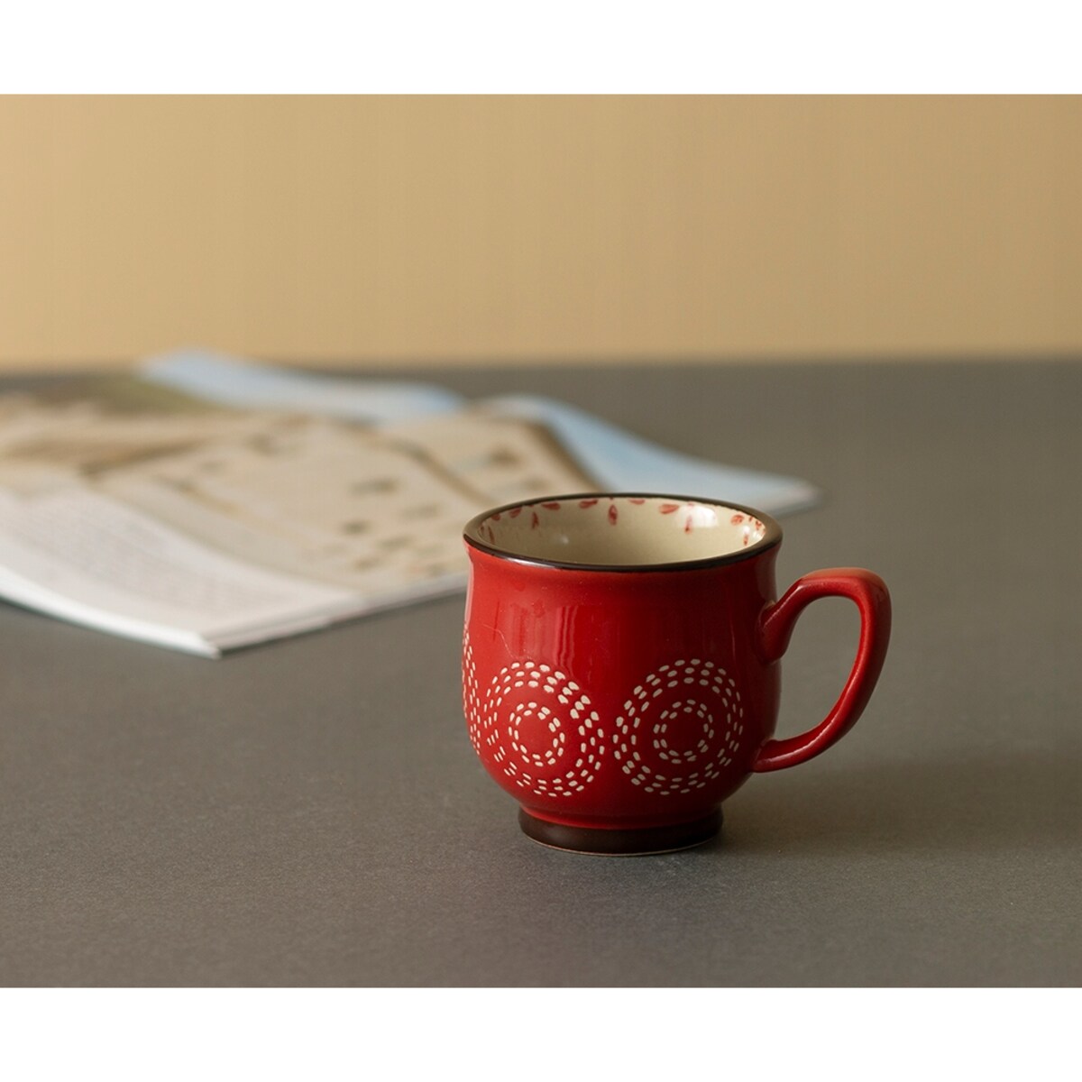 MAŁY KUBEK ŚWIĄTECZNY KAMIONKOWY 80ml czerwony do espresso kawy nalewek