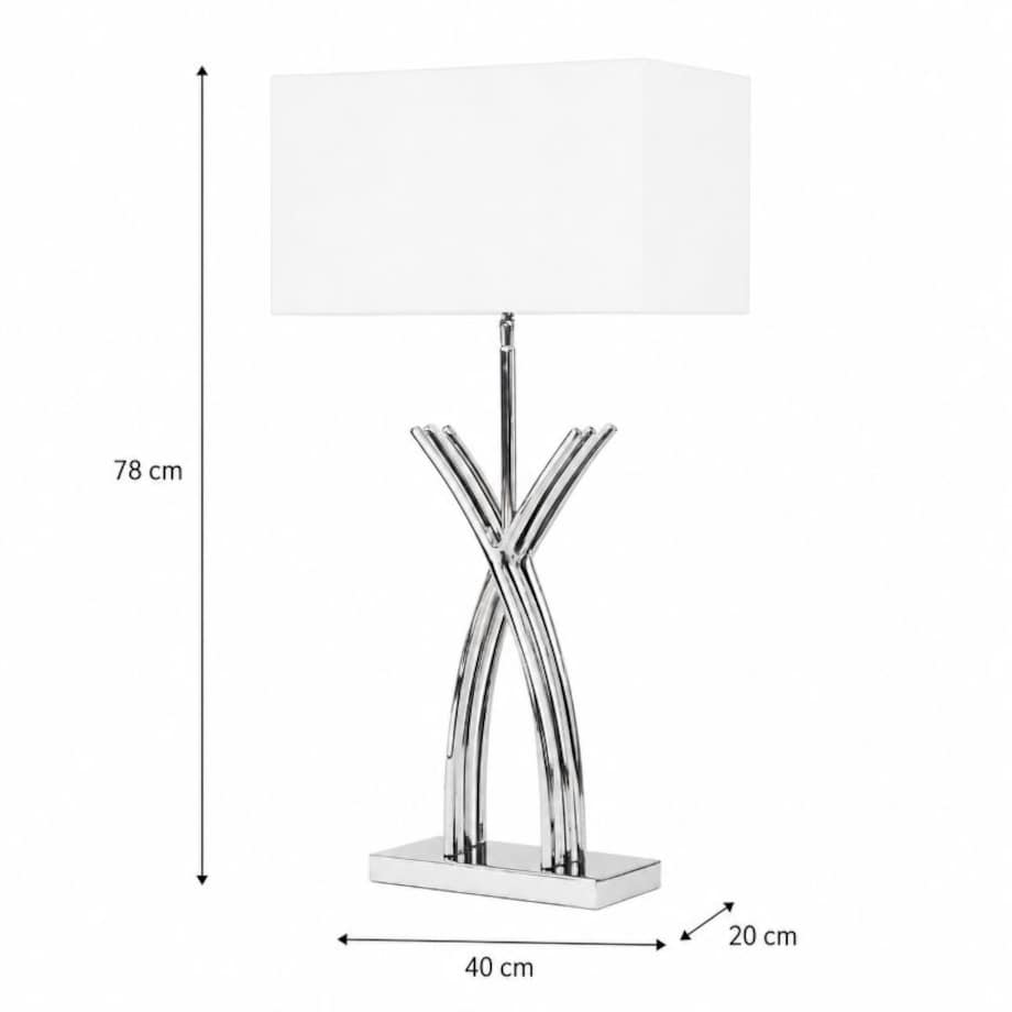 Srebrna lampa do salonu w stylu modern z białym abażurem ROTA