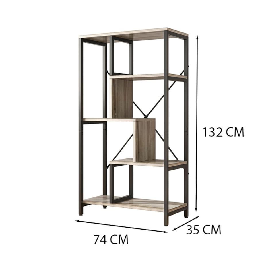 Regał stojący industrialny otwarty na książki 8 półek metalowa rama 132 cm