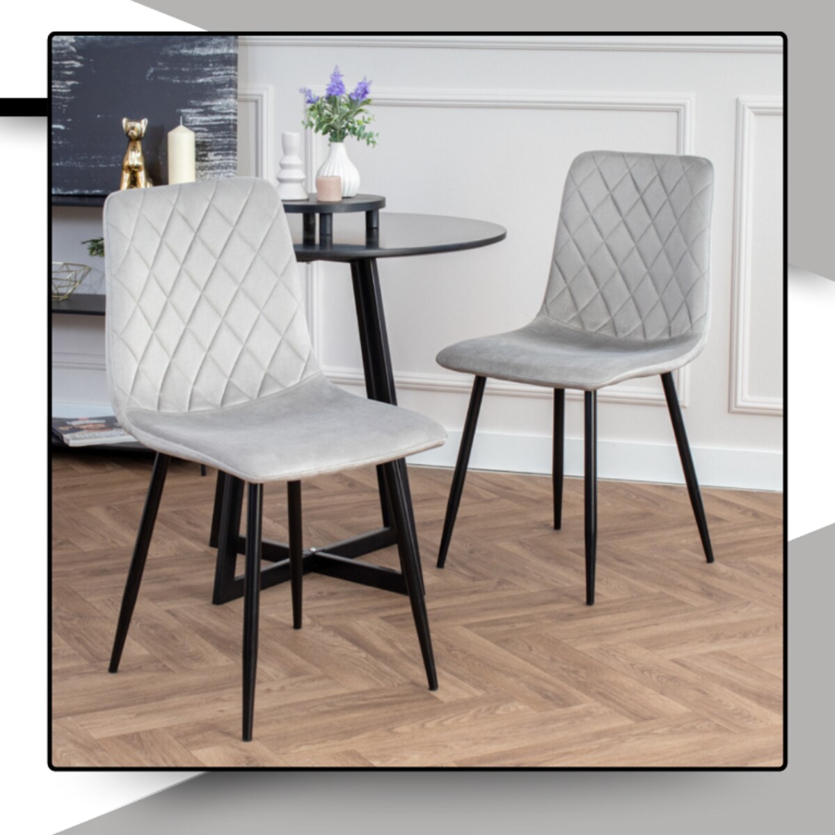 Krzesło szare tapicerowane pikowane welurowe nowoczesne wygodne velvet