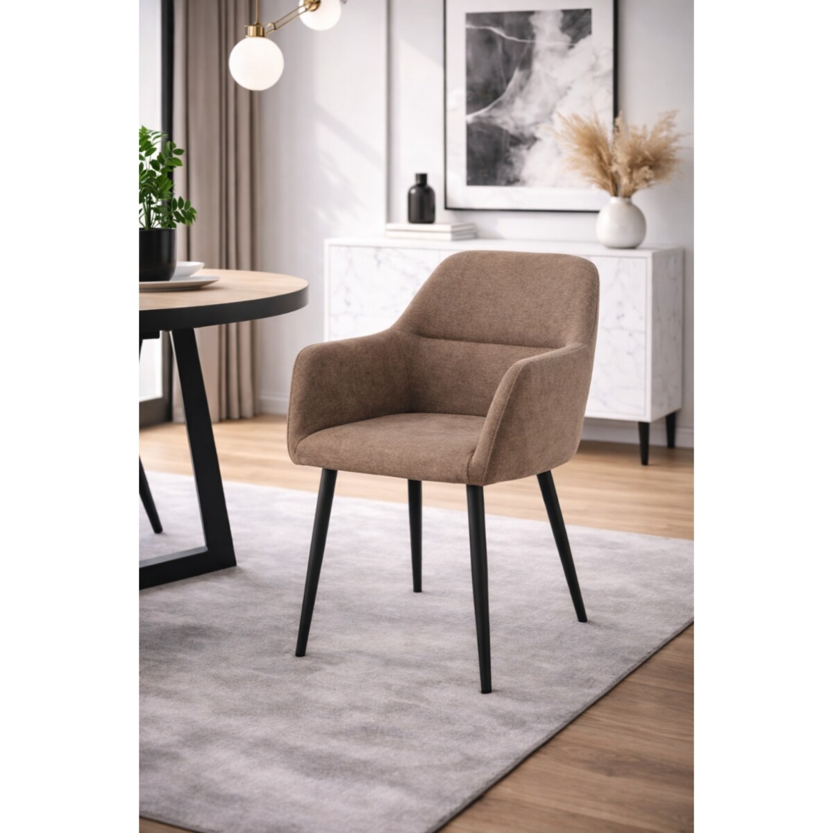 Krzesło brązowe VERDO tapicerowane na czarnych nogach