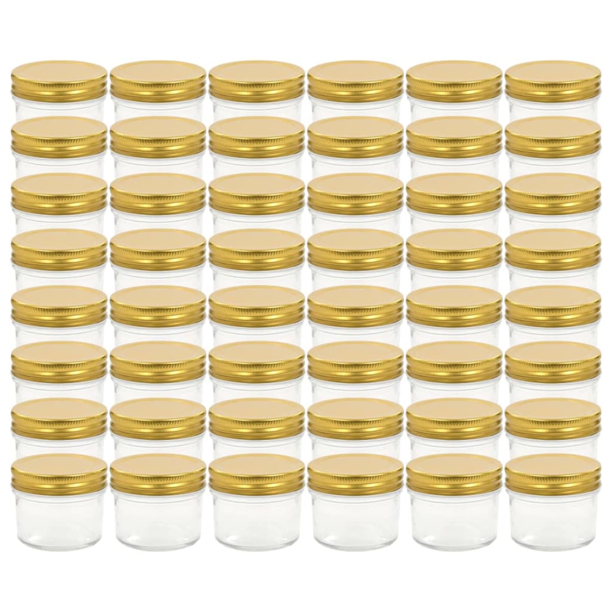 vidaXL Szklane słoiki na dżem, złote pokrywki, 48 szt., 110 ml