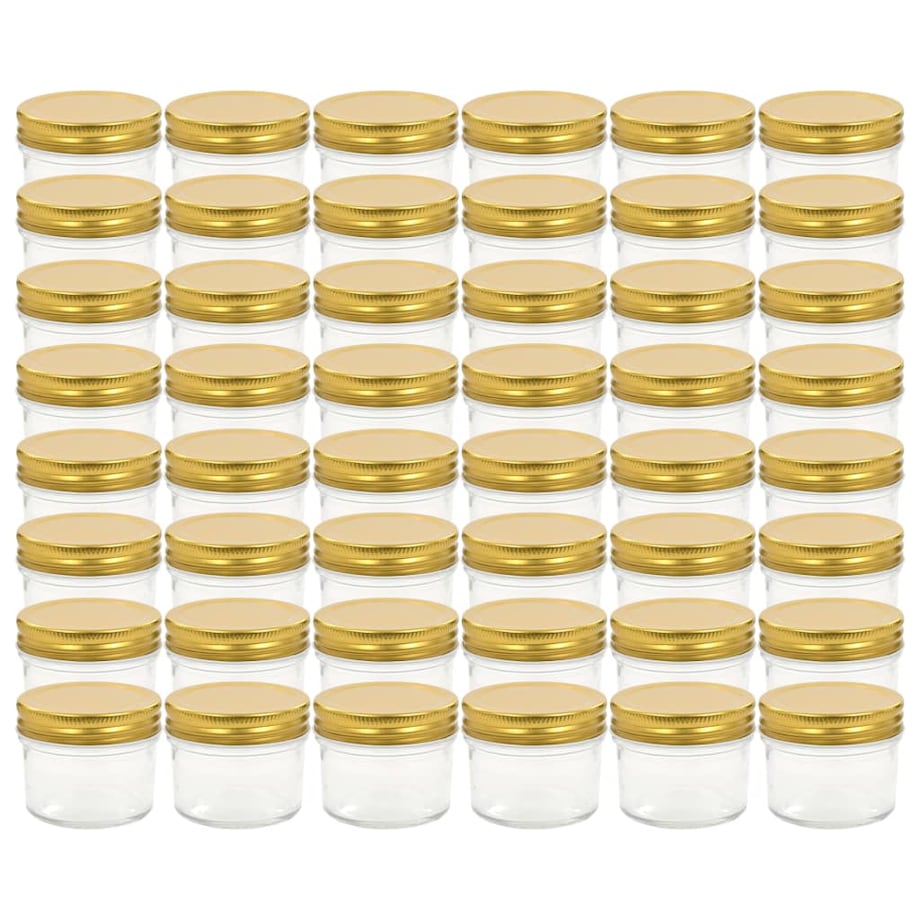 vidaXL Szklane słoiki na dżem, złote pokrywki, 48 szt., 110 ml