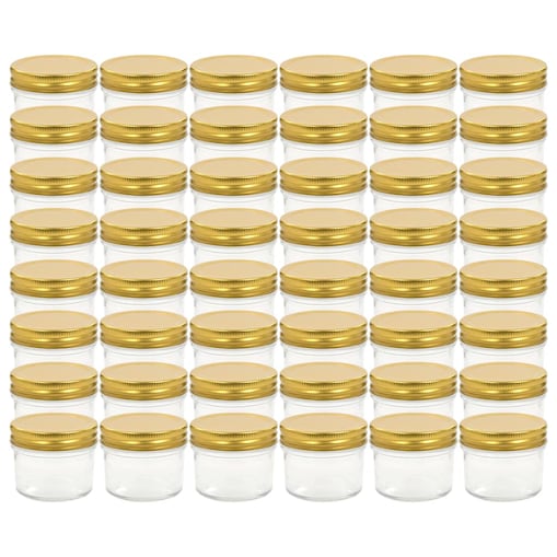 vidaXL Szklane słoiki na dżem, złote pokrywki, 48 szt., 110 ml