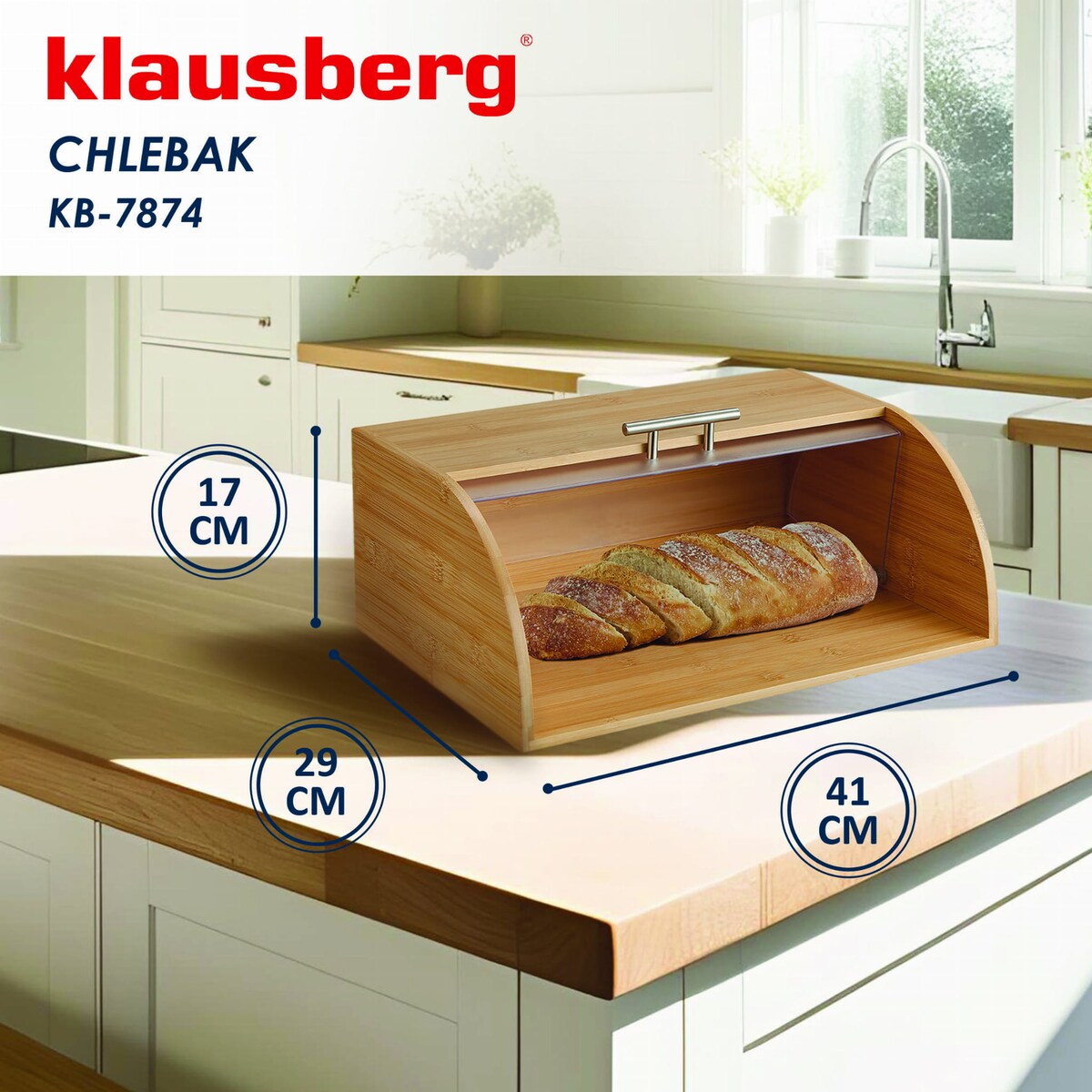 Chlebak bambusowy drewniany 41cm pojemnik na pieczywo chleb bułki KLAUSBERG