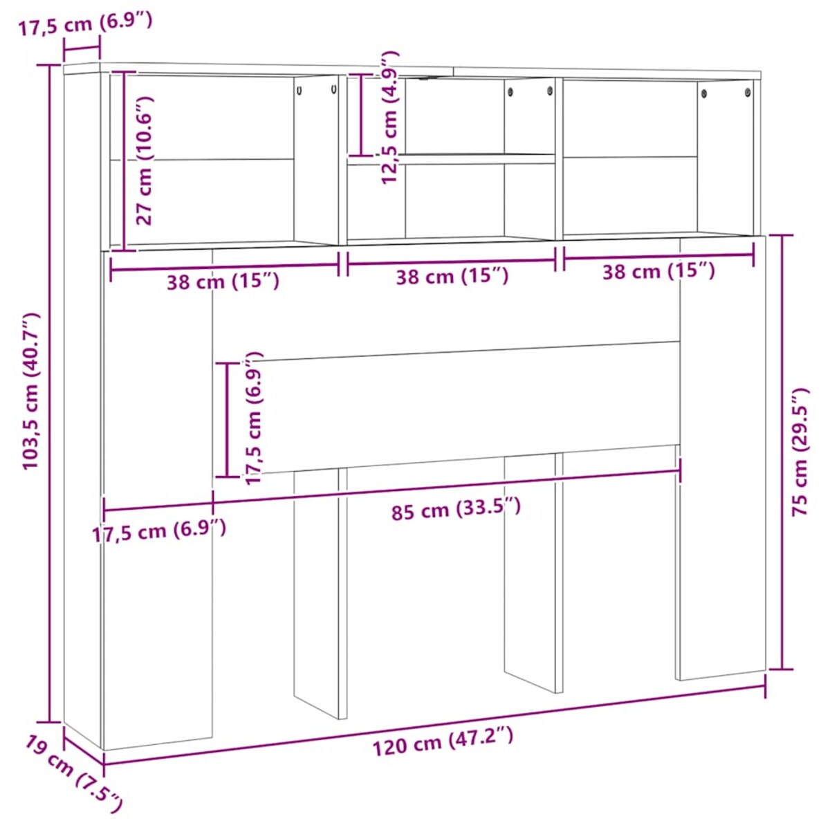 vidaXL Wezgłowie łóżka z półkami, dąb sonoma, 120x19x103,5 cm