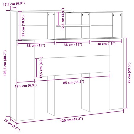 vidaXL Wezgłowie łóżka z półkami, dąb sonoma, 120x19x103,5 cm
