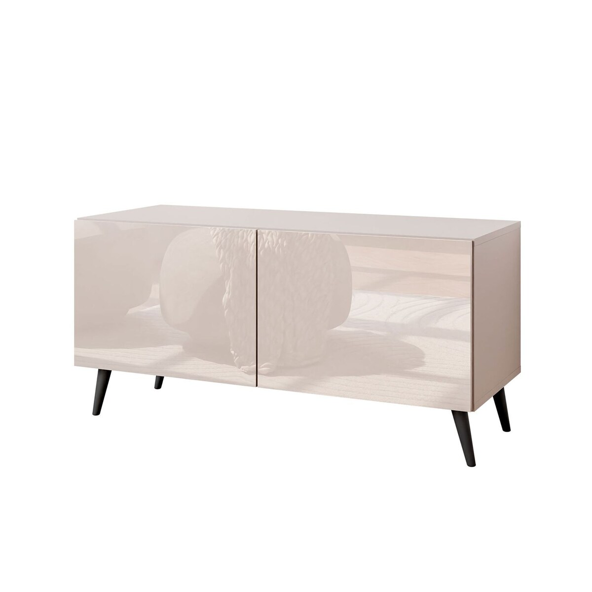 Szafka RTV COLGANTE 100 kaszmir wysoki połysk, oświetlenie LED, nóżki skośne czarne