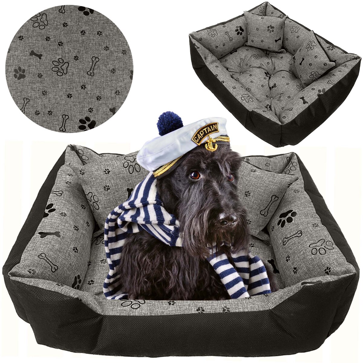 Legowisko Dla Psa Kanapa Posłanie 130X105 Cm Wodoodporne Poduszki Pikowane Kość Czarna