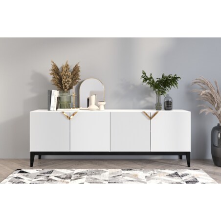 Drewniana komoda Visby DEMI LONG / kolor biały + czarne nogi