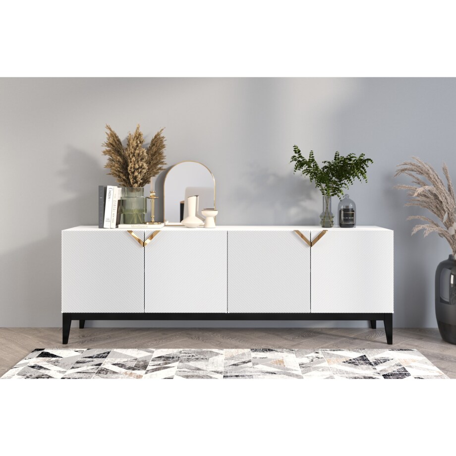 Drewniana komoda Visby DEMI LONG / kolor biały + czarne nogi