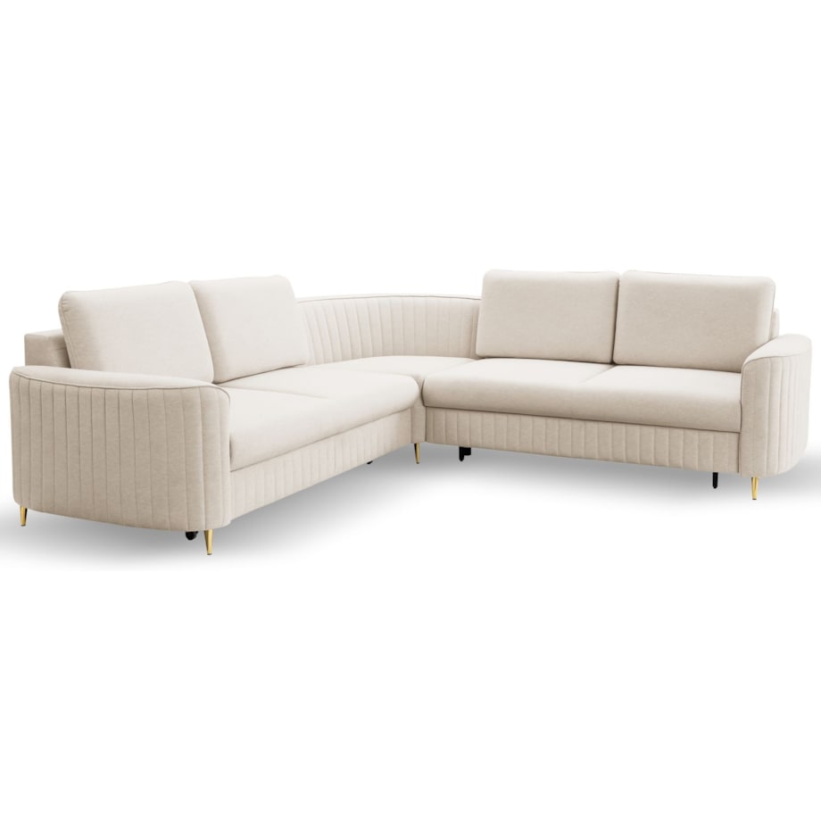 Narożnik z funkcją spania i pojemnikiem na pościel LOREN, kremowy