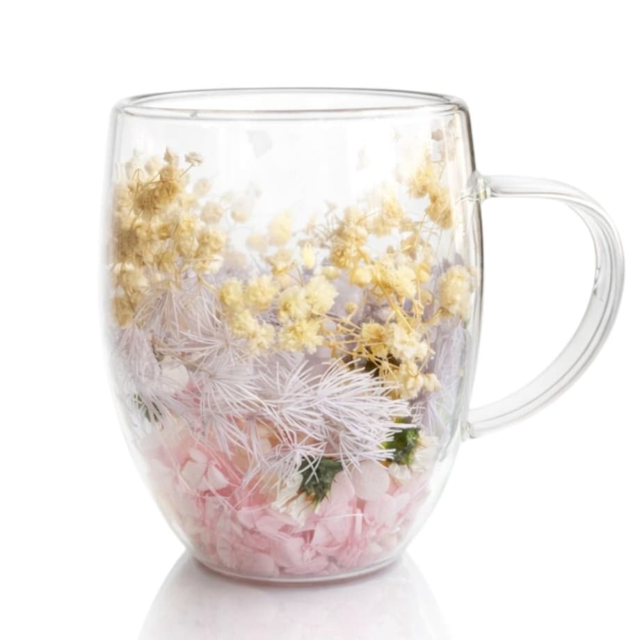 Szklanka termiczna z kwiatami w środku, gipsówka hortensje kolorowe 300 ml 1szt SZK207