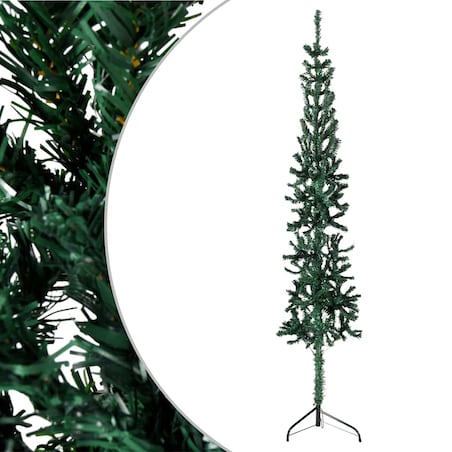 vidaXL Smukła choinka połówka ze stojakiem, sztuczna, zielona, 150 cm