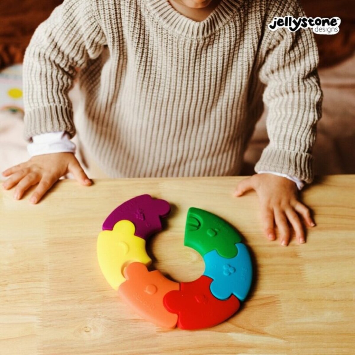 Pierwsze puzzle sensoryczne, tęczowe kółko, Jellystone Design