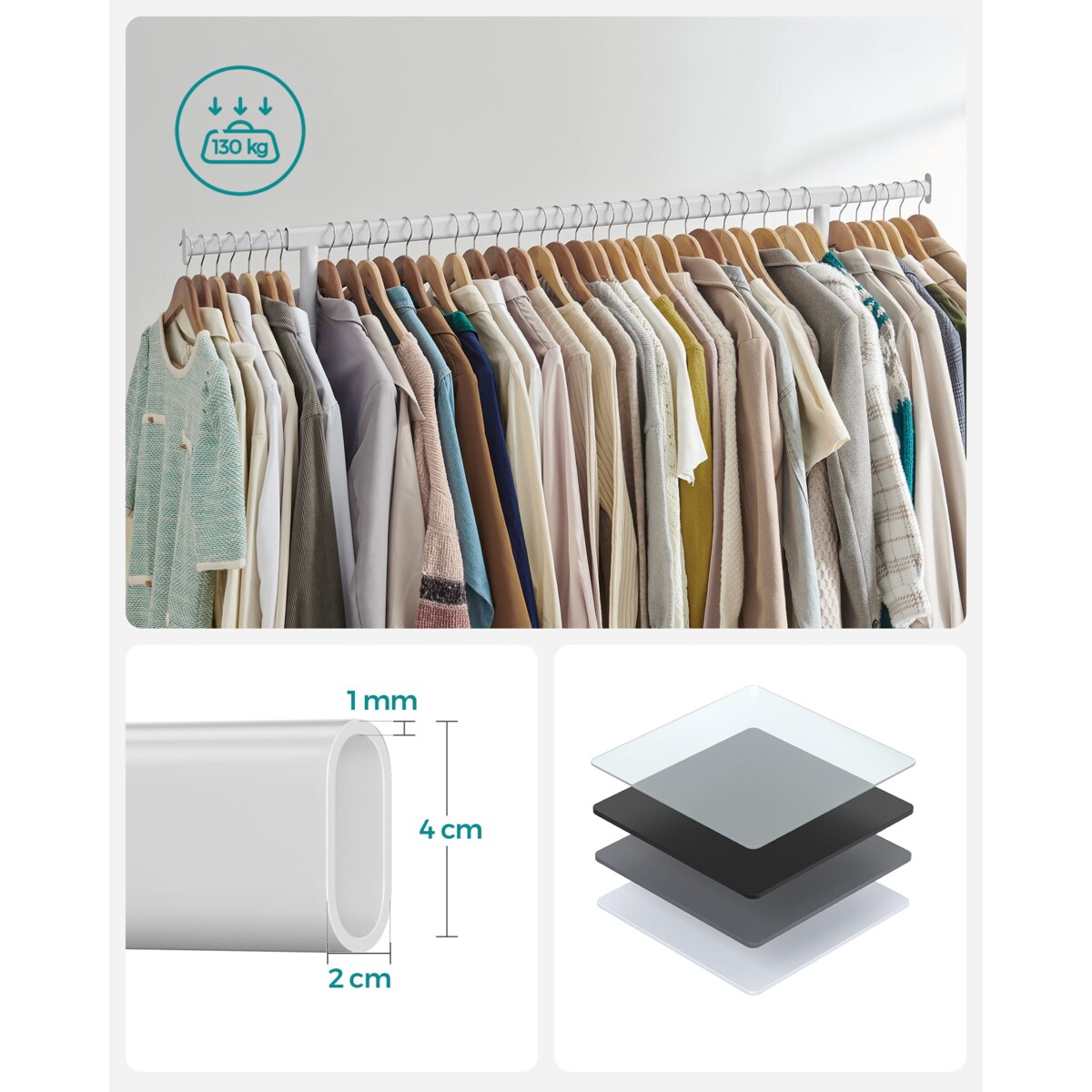 Wieszak Na Ubrania Na Kółkach Biały