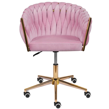 Fotel biurowy krzesło obrotowe regulowane welurowe różowe