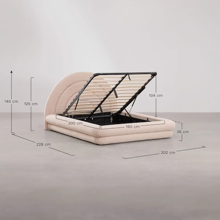 Łóżko z pojemnikiem na pościel, bouclé, blady róż Borzensi, 160x200 cm