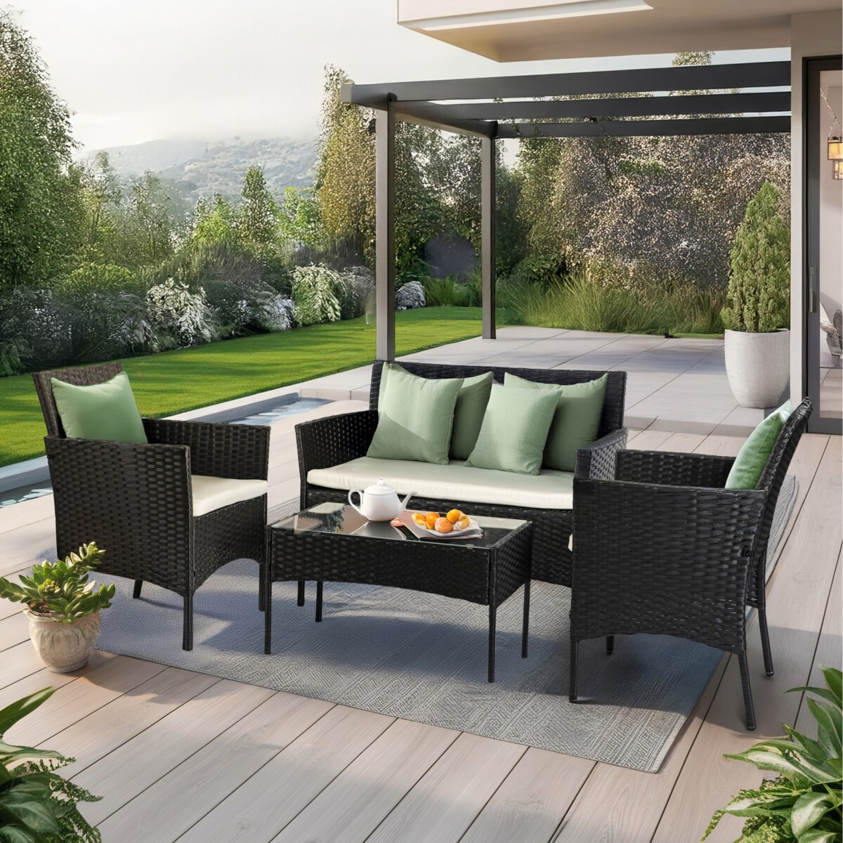 Zestaw Mebli Ogrodowych Technorattan Taras Ogród Komplet Czarne MISSISIPI