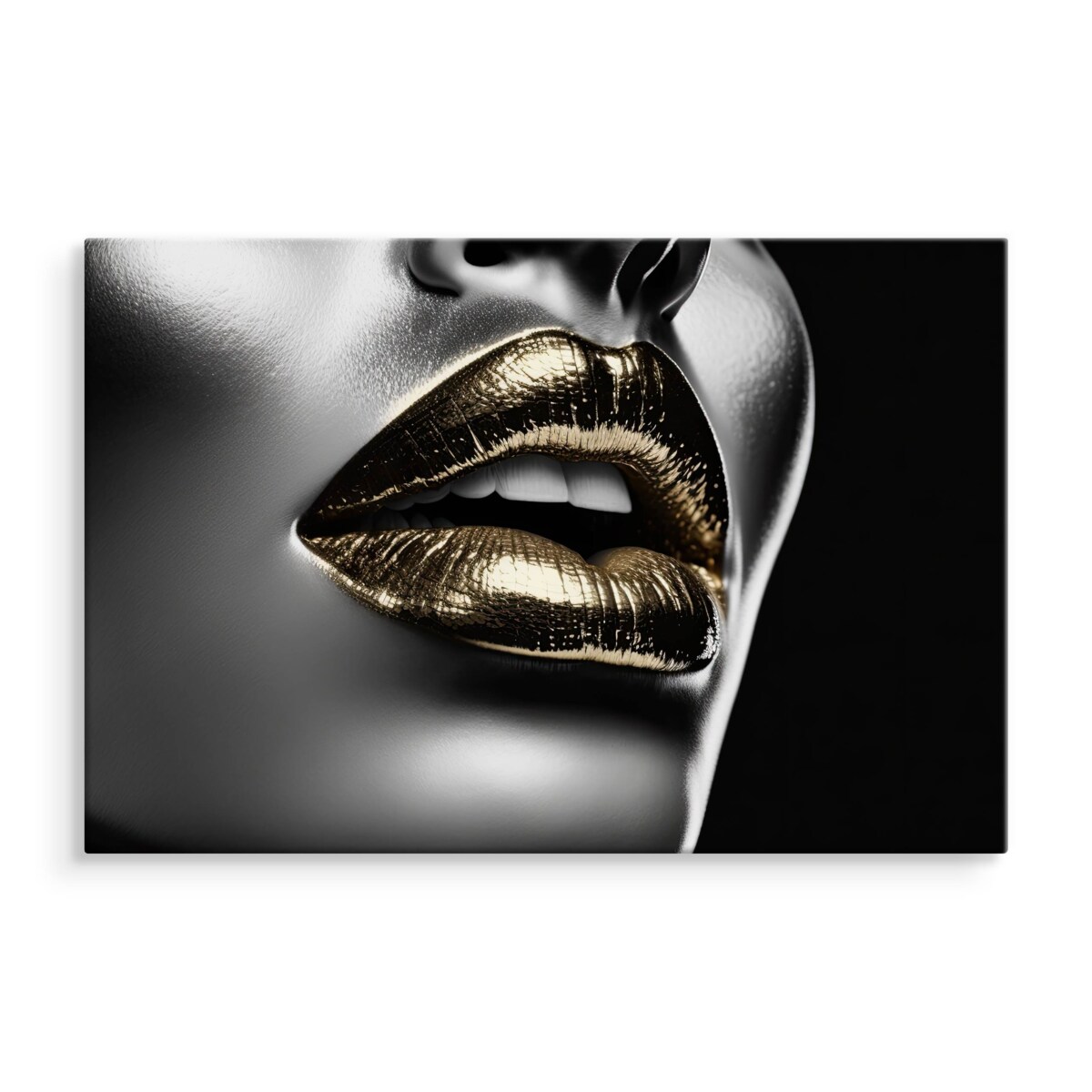 Obraz Złote USTA Srebrna Twarz Abstrakcja 70x50cm