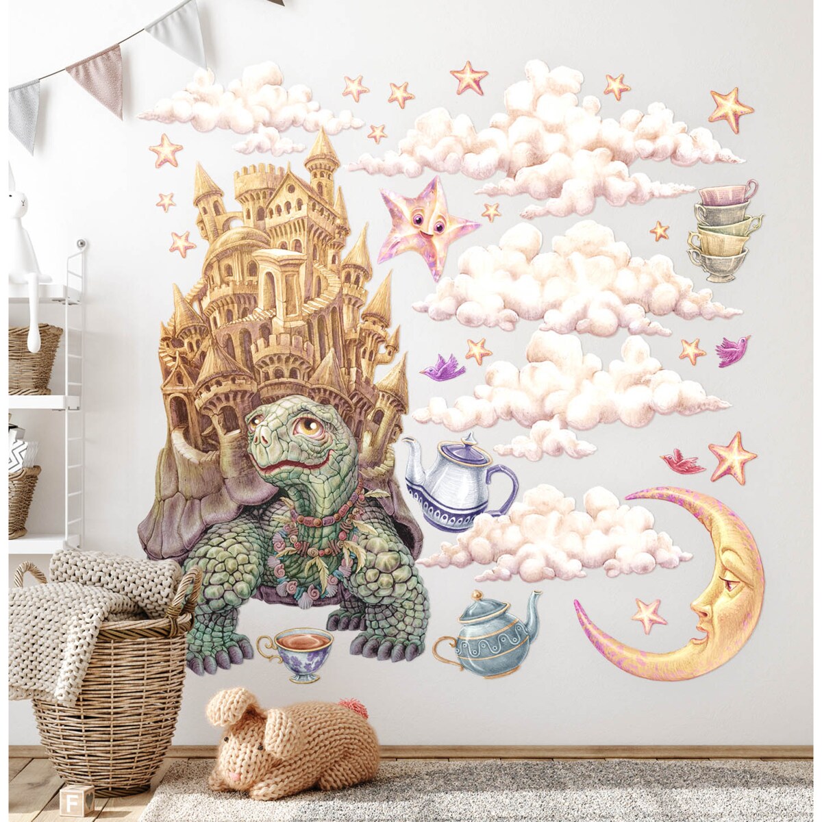 Zestaw naklejek na ścianę, Pastelowe zwierzęta z bajki - żółw, 130cm