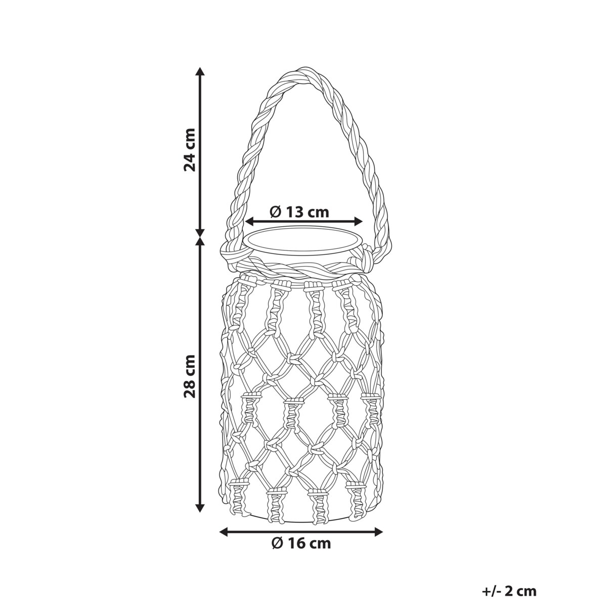 Lampion szklany makrama 28 cm biały JALEBI
