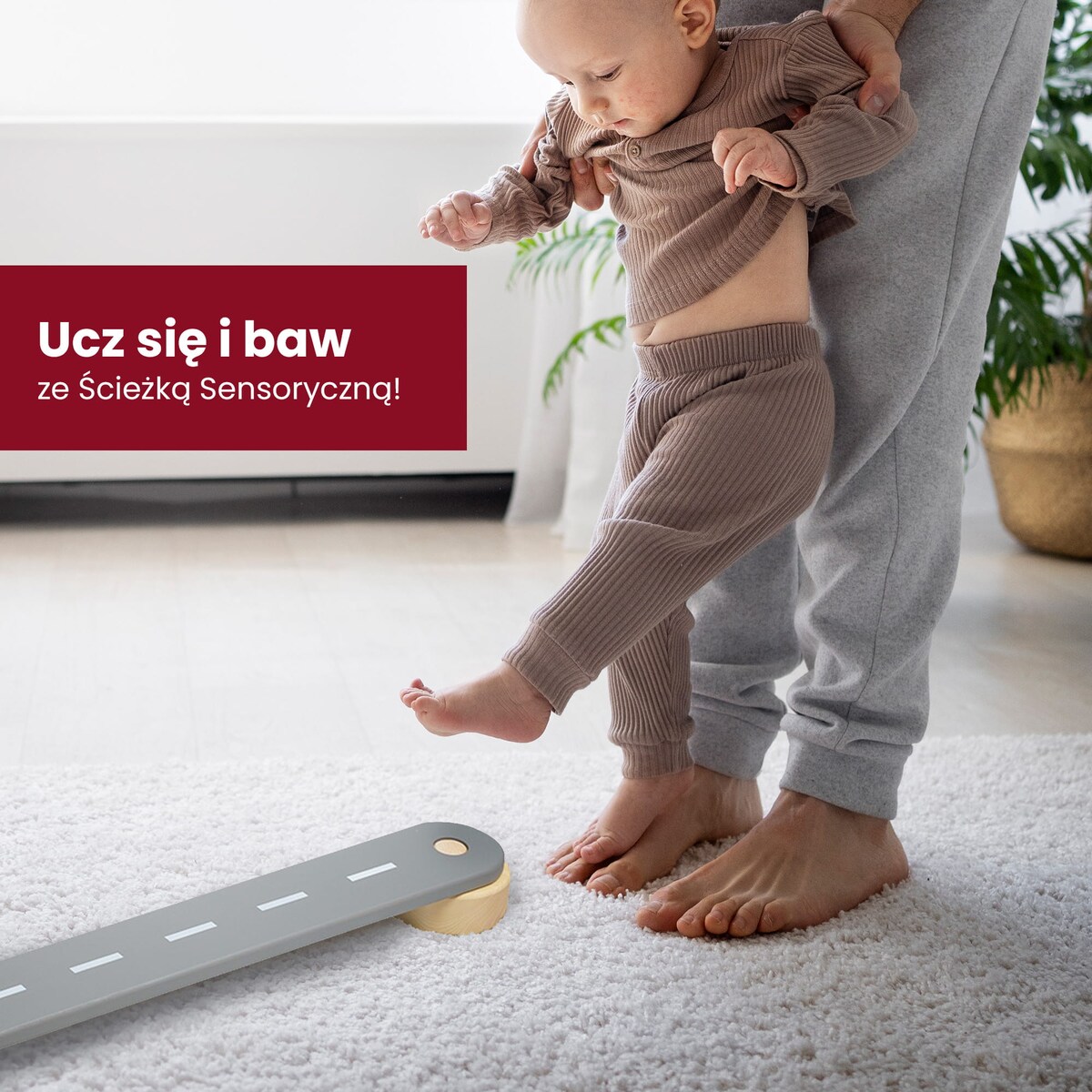 Ścieżka Sensoryczna Drewniana, Balance Beam, 4 elementy, Naturalna