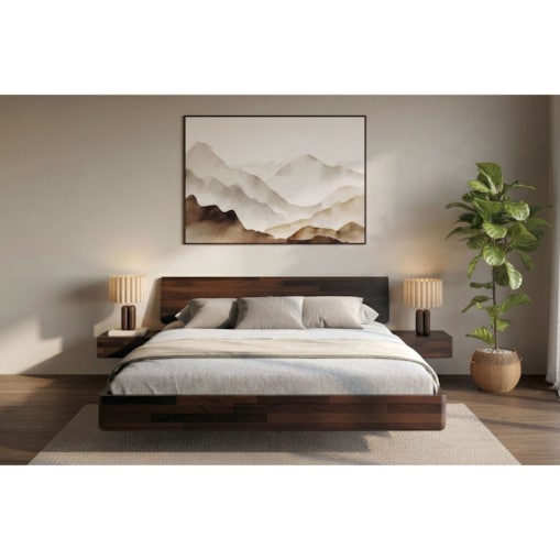 Łóżko lewitujące drewniane bukowe Visby LENA z szafkami / 120x200 cm, kolor palisander