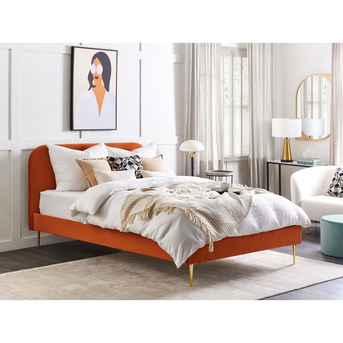 Łóżko welurowe 160 x 200 cm pomarańczowe FLAYAT