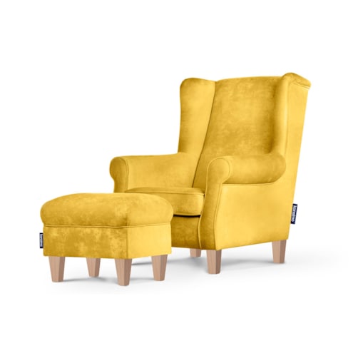 KONSIMO MILES Fotel + puf, kolor Żółty