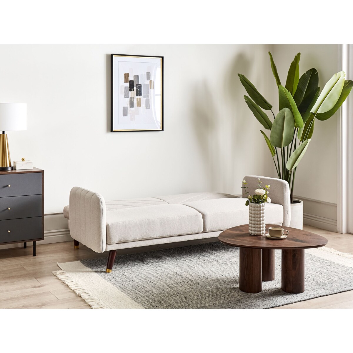 Sofa rozkładana SENJA Jasnobeżowy Len syntetyczny