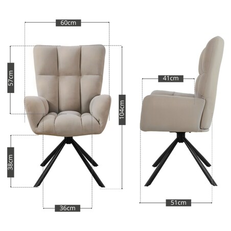Krzesło tapicerowane obrotowe 180 do salonu jadalni nowoczesne welurowe beżowy