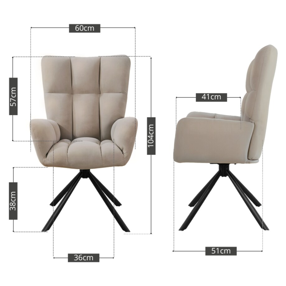 Krzesło tapicerowane obrotowe 180 do salonu jadalni nowoczesne welurowe beżowy