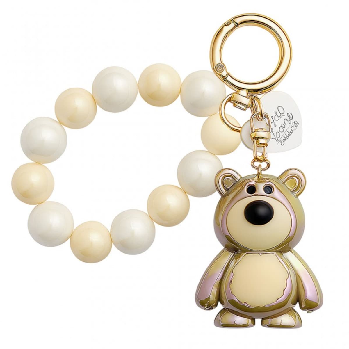 Brelok do kluczy, perłowy Miś z koralikami Kremowy BRL366K