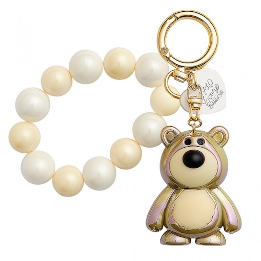 Brelok do kluczy, perłowy Miś z koralikami Kremowy BRL366K