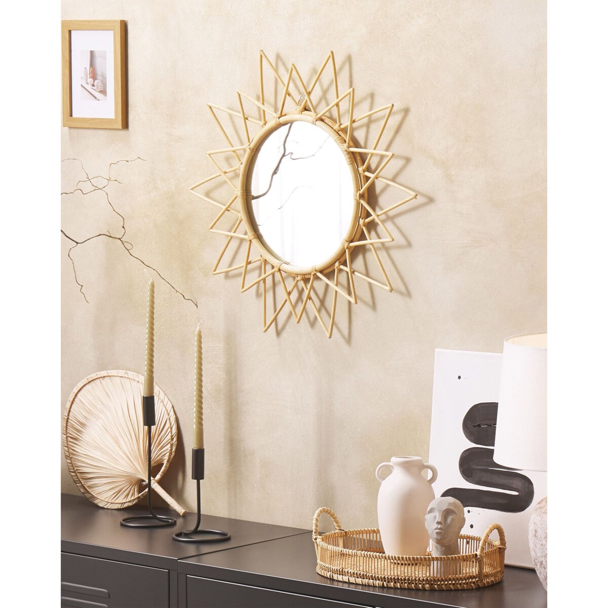 Lustro ścienne AROEK 61 cm 61 cm Rattan Naturalny