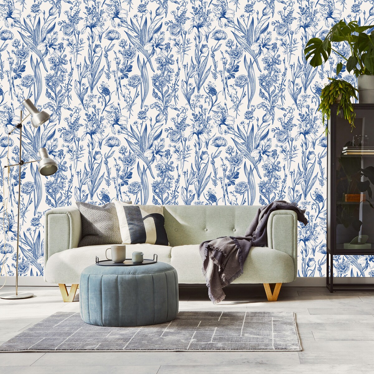 Tapeta Niebieskie KWIATY i Liście Natura