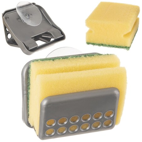 Uchwyt Kuchenny na Gąbkę do Naczyń Szary Wieszak Ociekacz z Przyssawką