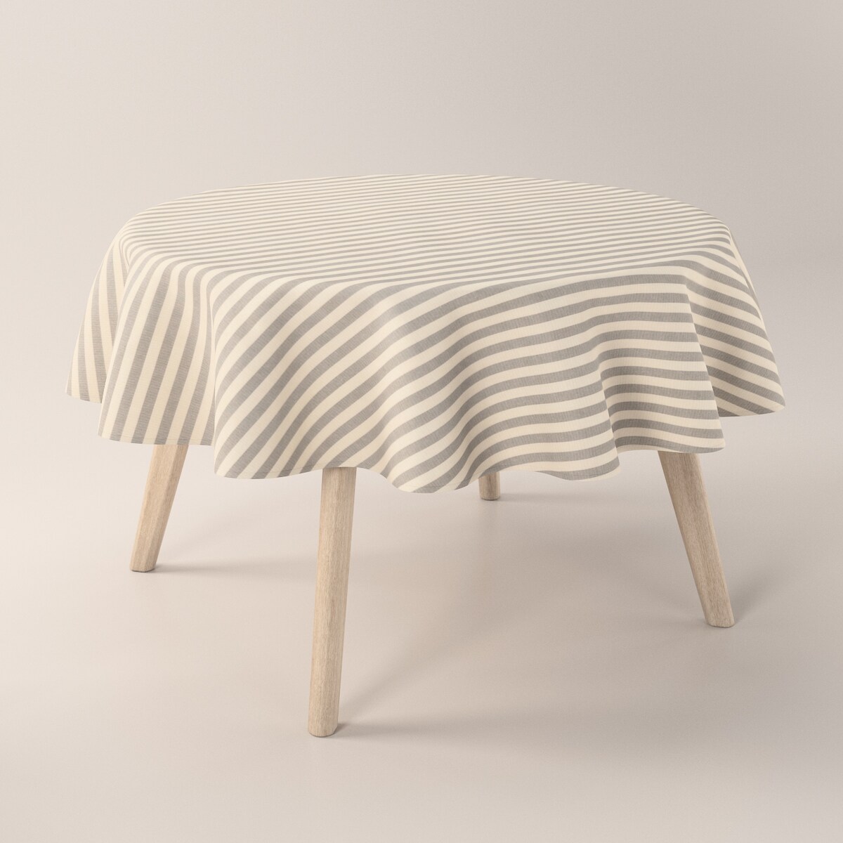 Obrus okrągły 130 x 130 cm szaro-białe pasy (1,5cm)