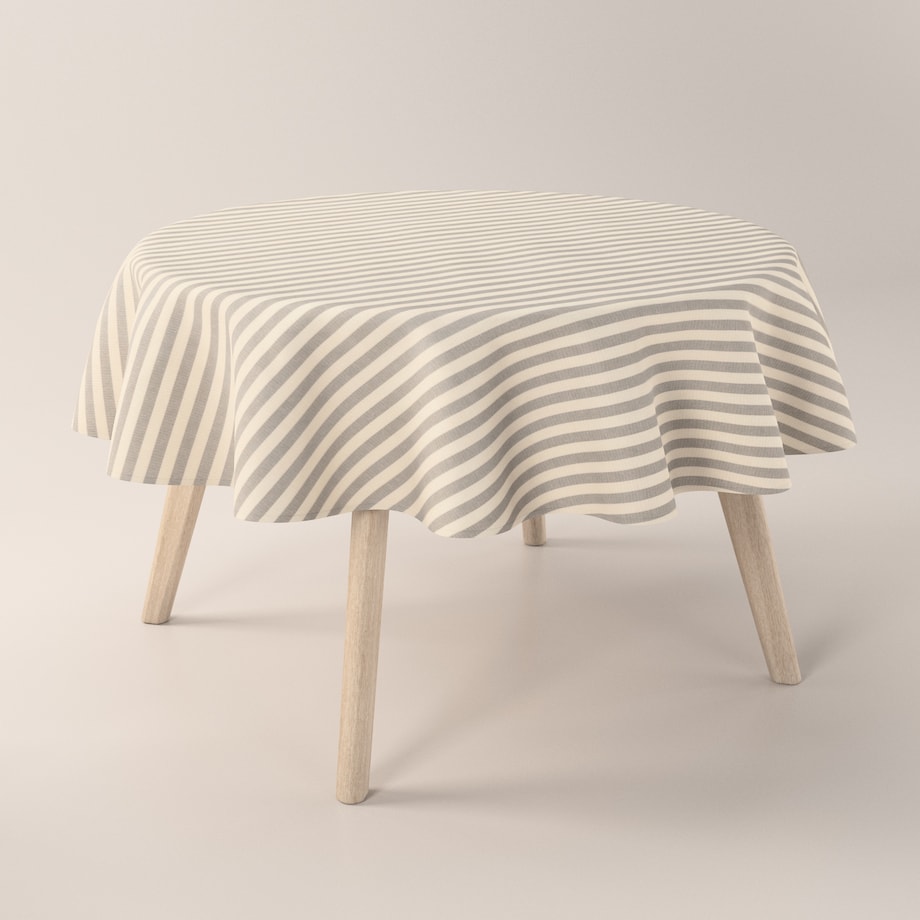 Obrus okrągły 130 x 130 cm szaro-białe pasy (1,5cm)