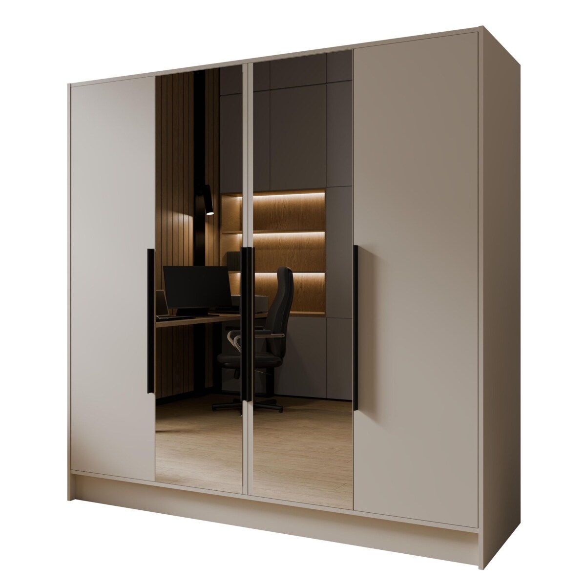 Szafa 200 gładka LUSO z lustrem i czarnymi uchwytami, kaszmirowa