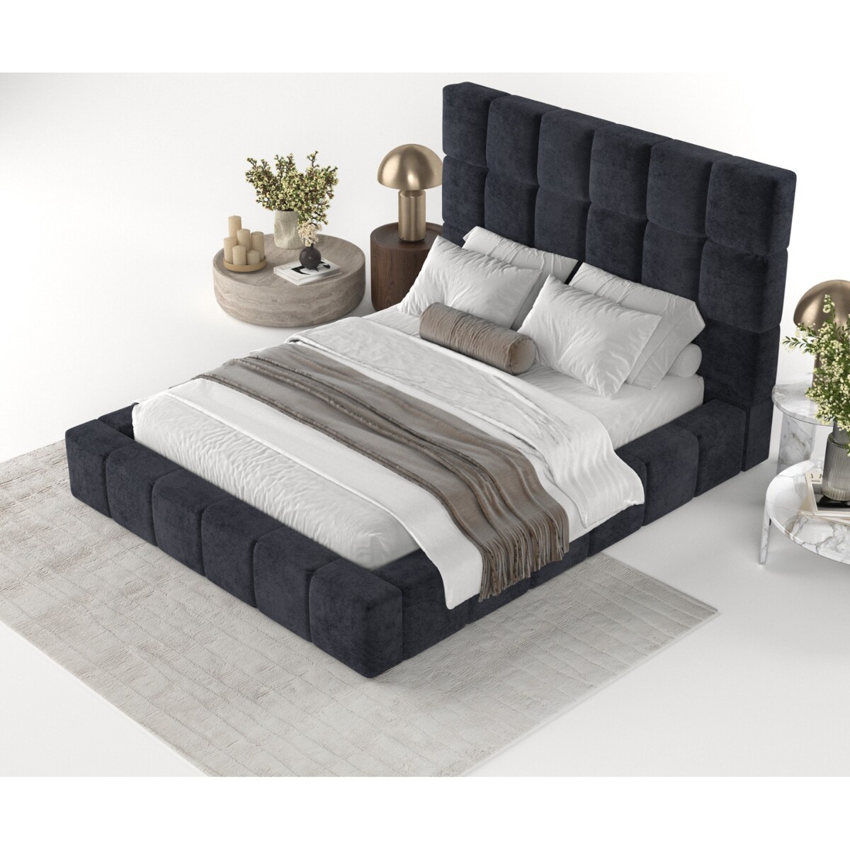 Łóżko tapicerowane SKIATHOS 160x200 z pojemnikiem, Czarny, tkanina Terra NW 99