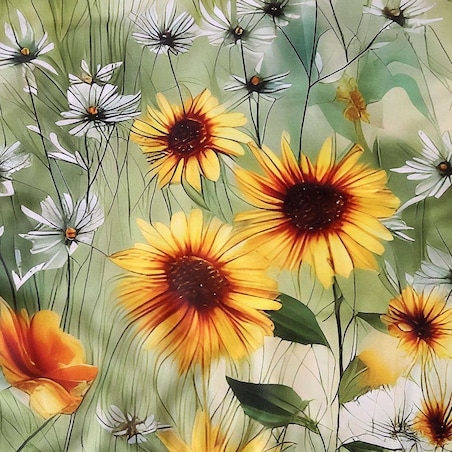 Pościel satyna bawełniana 160x200 Solaia kremowa, kwiatowa zielona łąka, Satynlove Premium